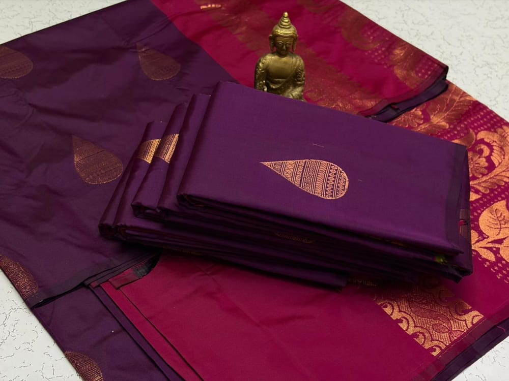 Borderless Soft Silk Saree - Purple