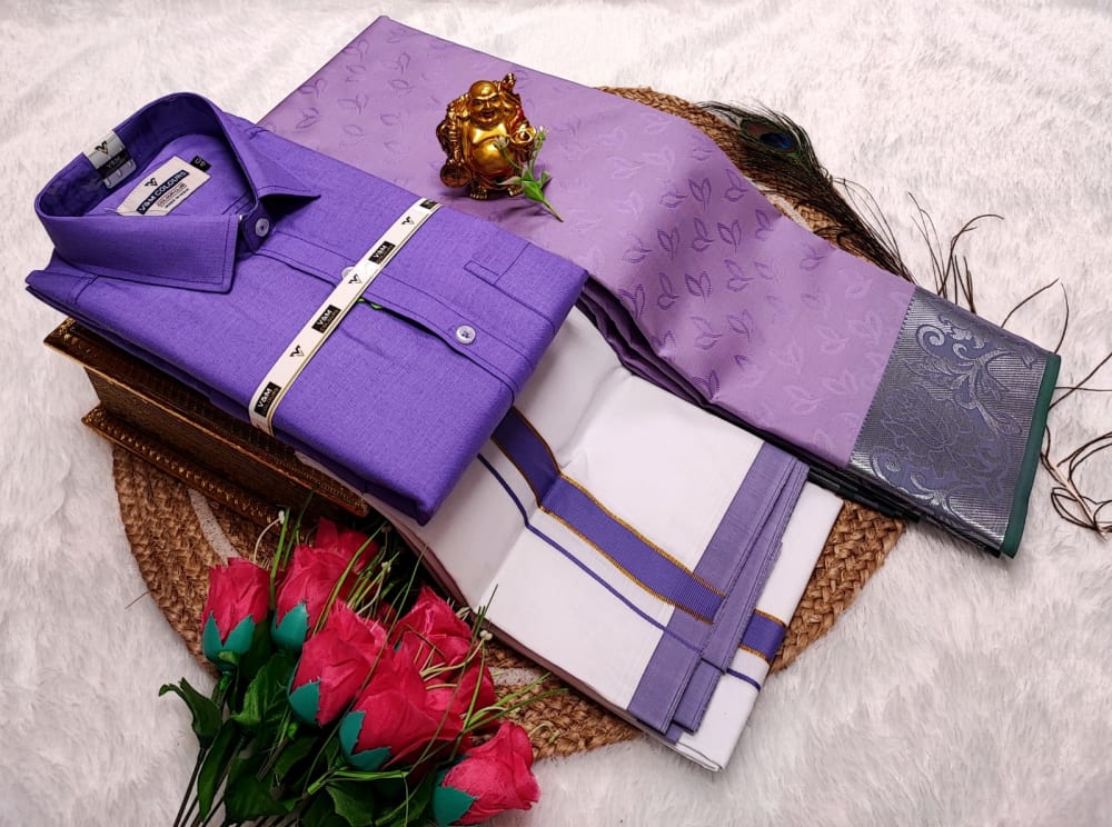 Cotton Blended Heavy Quality shirt & Dhothi - Violet Purple