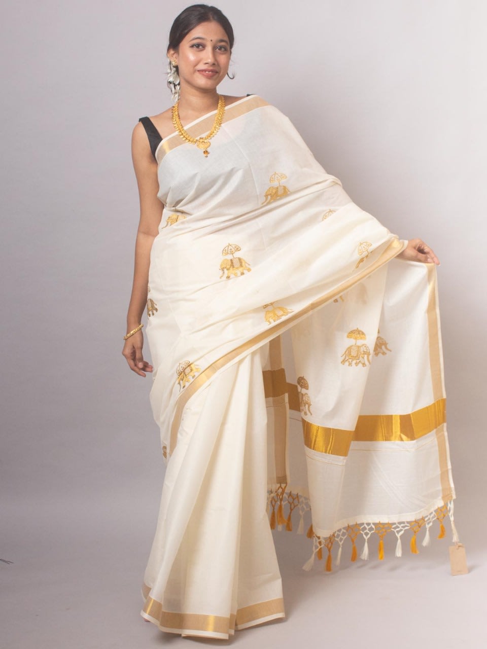ONAM Special Saree - White Gold