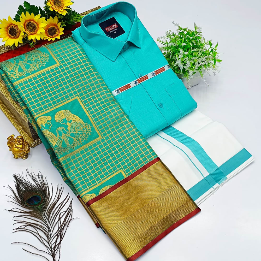 Ellampillai  SILK  SAREES& COTTON DOTIS, SHIRTS - Turquoise Blue