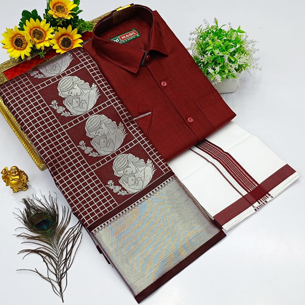 Ellampillai  SILK  SAREES& COTTON DOTIS, SHIRTS - Wine Maroon