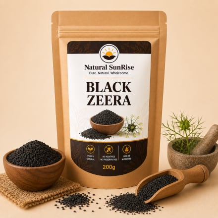 Natural SunRise Black Zeera (Kala Zeera) - Aromatic Whole Black Cumin Seeds