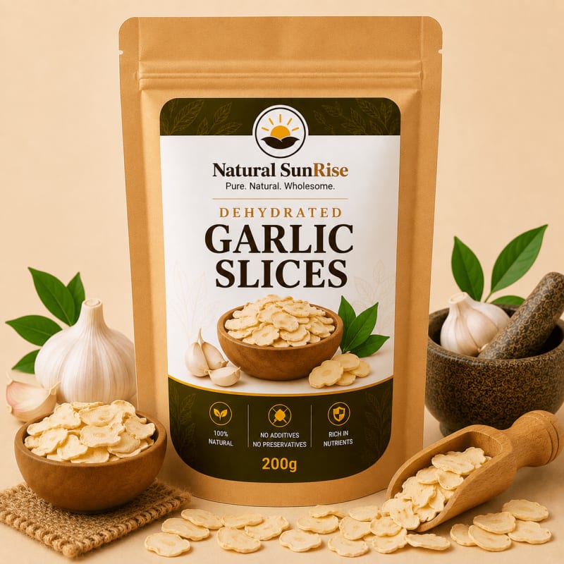 Natural SunRise Dehydrated Garlic Slices (Sukha Lehsan) - Pure Dried Garlic Flakes
