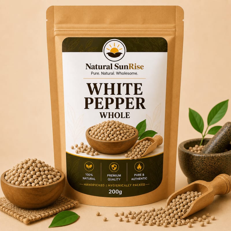 Natural SunRise Whole White Pepper (Safed Mirch Sabut) - Pure Whole Peppercorns