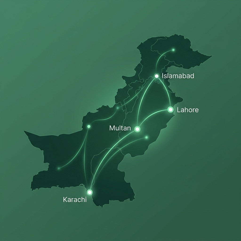 Map of Pakistan showing online therapy connectivity