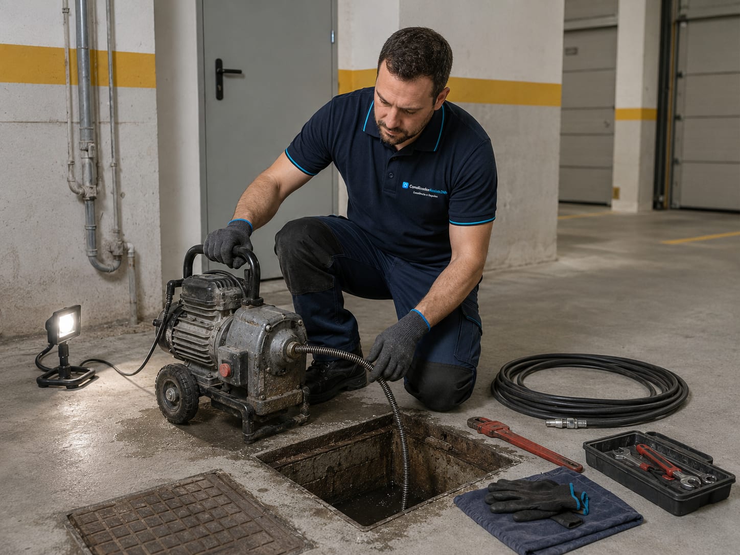 Equipamento de hidrojato e espiral rotativa para desentupimento profissional em Lisboa