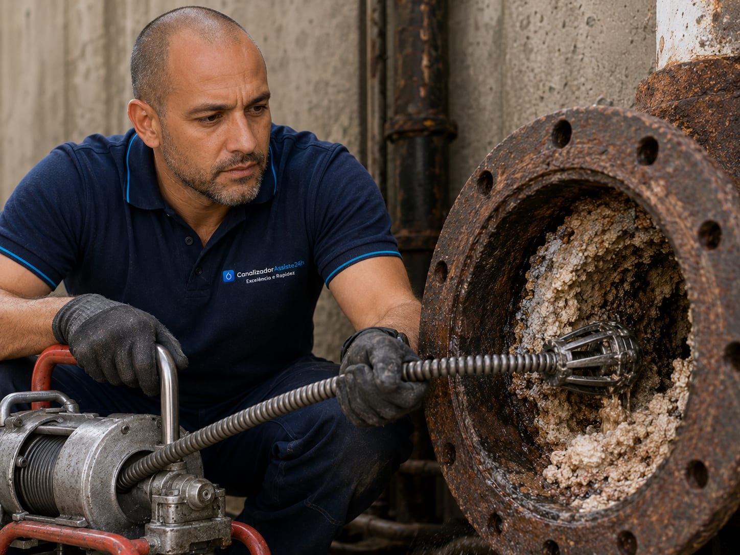 Espiral de aço rotativa a desobstruir tubo PVC de pequeno diâmetro