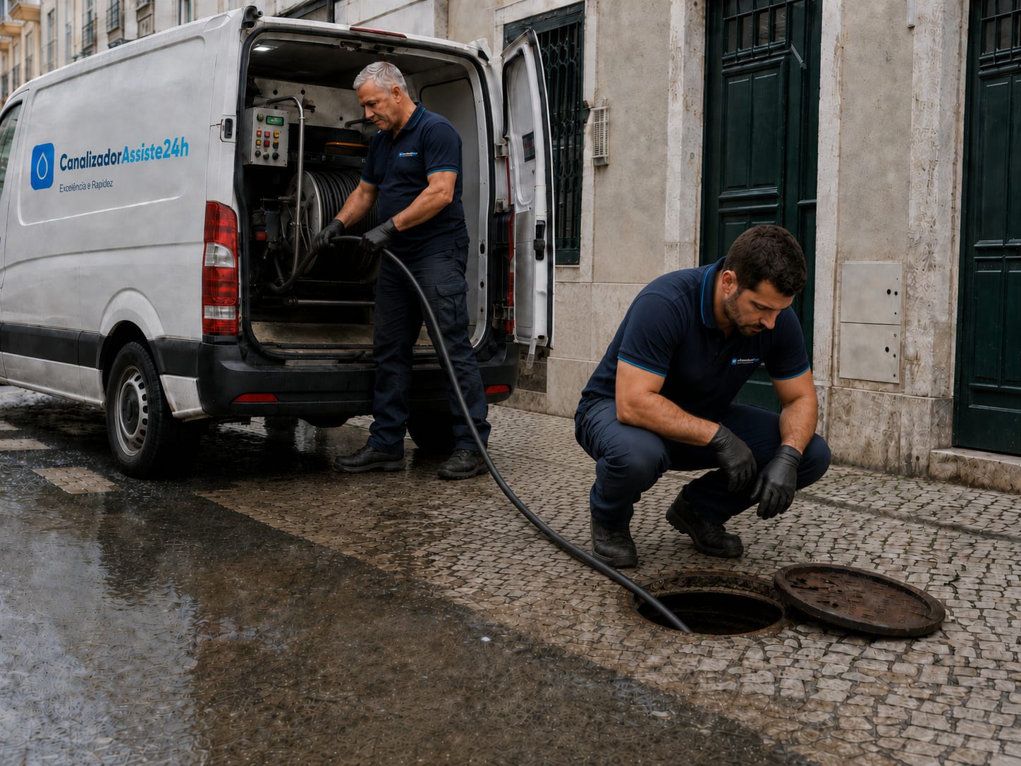 Mangueira de hidrojato a alta pressão a desobstruir cano de esgoto