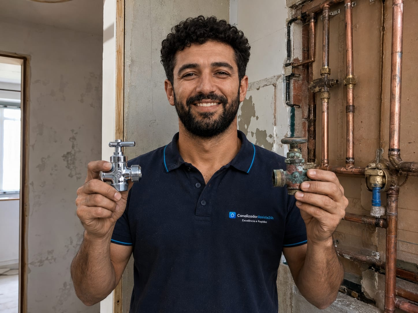 Canalizador a substituir válvula e tubo de cobre corroído com ligação cravada