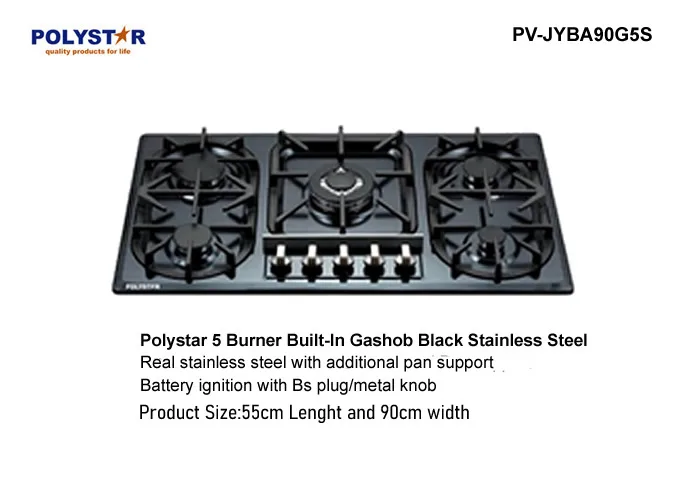 Buy POLYSTAR 5BURNER GAS HOBB BLACK STAINLESS online in Lagos