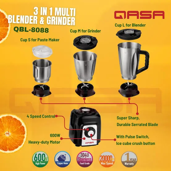 Buy QASA 3 IN 1 MULTI BLENDER QBL-8088 online in Lagos