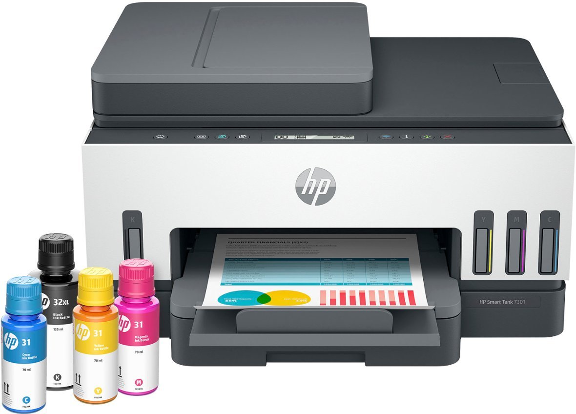 HP - Smart Tank 7301 Wireless All-In-One Supertank Inkjet Printer with up to 2 Years of Ink Included - White & Slate