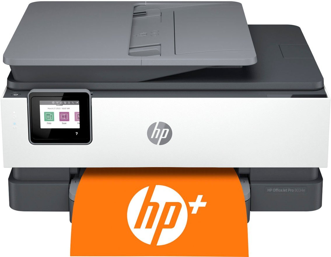 HP - OfficeJet Pro 8034e Wireless All-In-One Inkjet Printer with 12 months of Instant Ink Included with HP+ - White