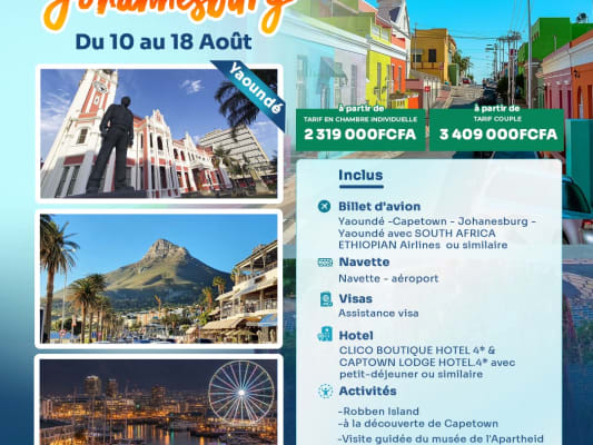 SEJOUR INOUBLIABLE A CAPE TOWN et JOHANNESBURG