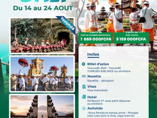 BALI: 10 JOURS AU PARADIS DES DIEUX Août 2026 (Yaoundé)
