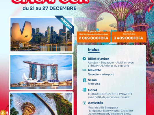 NOEL A SINGAPOUR DU 21 AU 27 DECEMBRE 2026  (DEPART D'ABIDJAN)