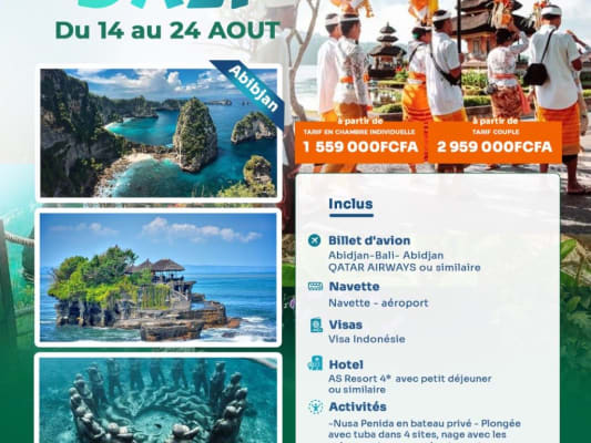 L'ECHAPPEE  BALINAISE: 10 JOURS D'AVENTURE ET DE SERENITE- Août 2026 (Abidjan)