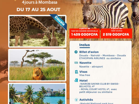 Visitez le 4 jours à Nairobi & 4 jours à Mombasa