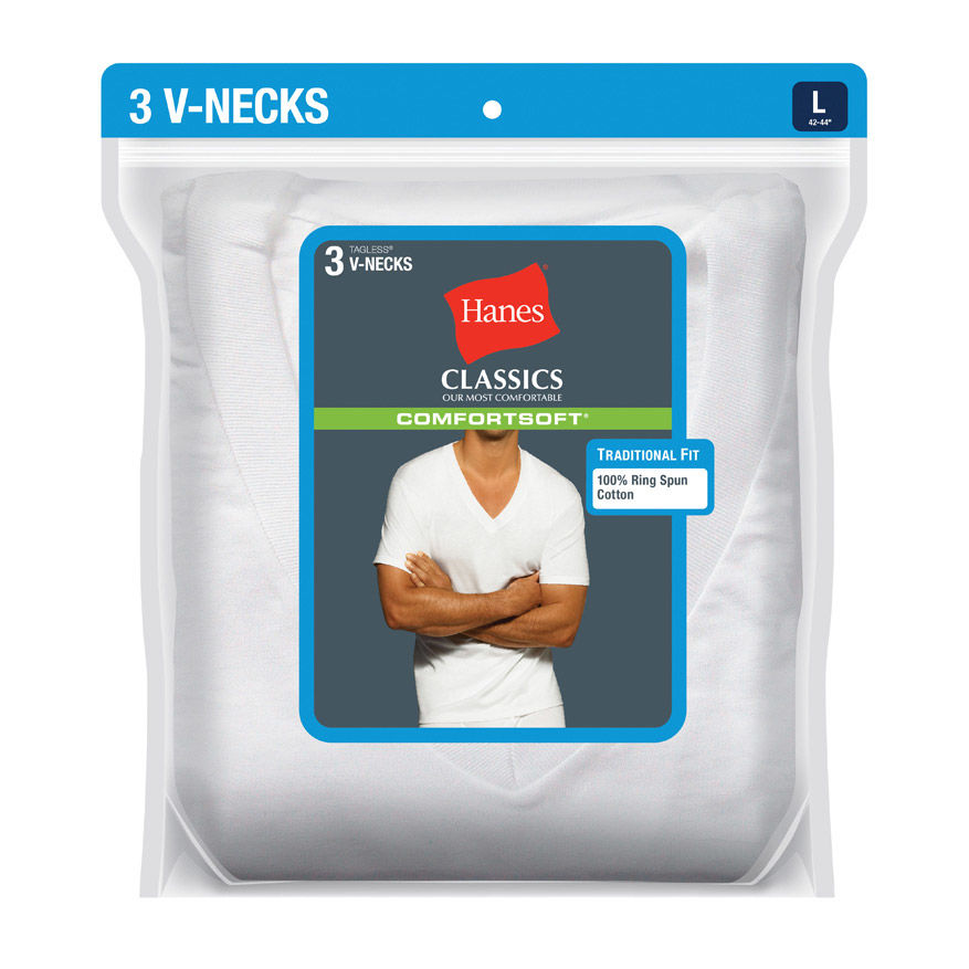 Hanes Men's Classics Comfortsoft V-Neck Tees, 3-Pack