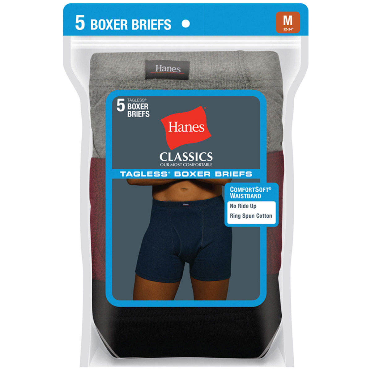 Hanes Men's Classics Tagless Boxer Briefs, 5-Pack
