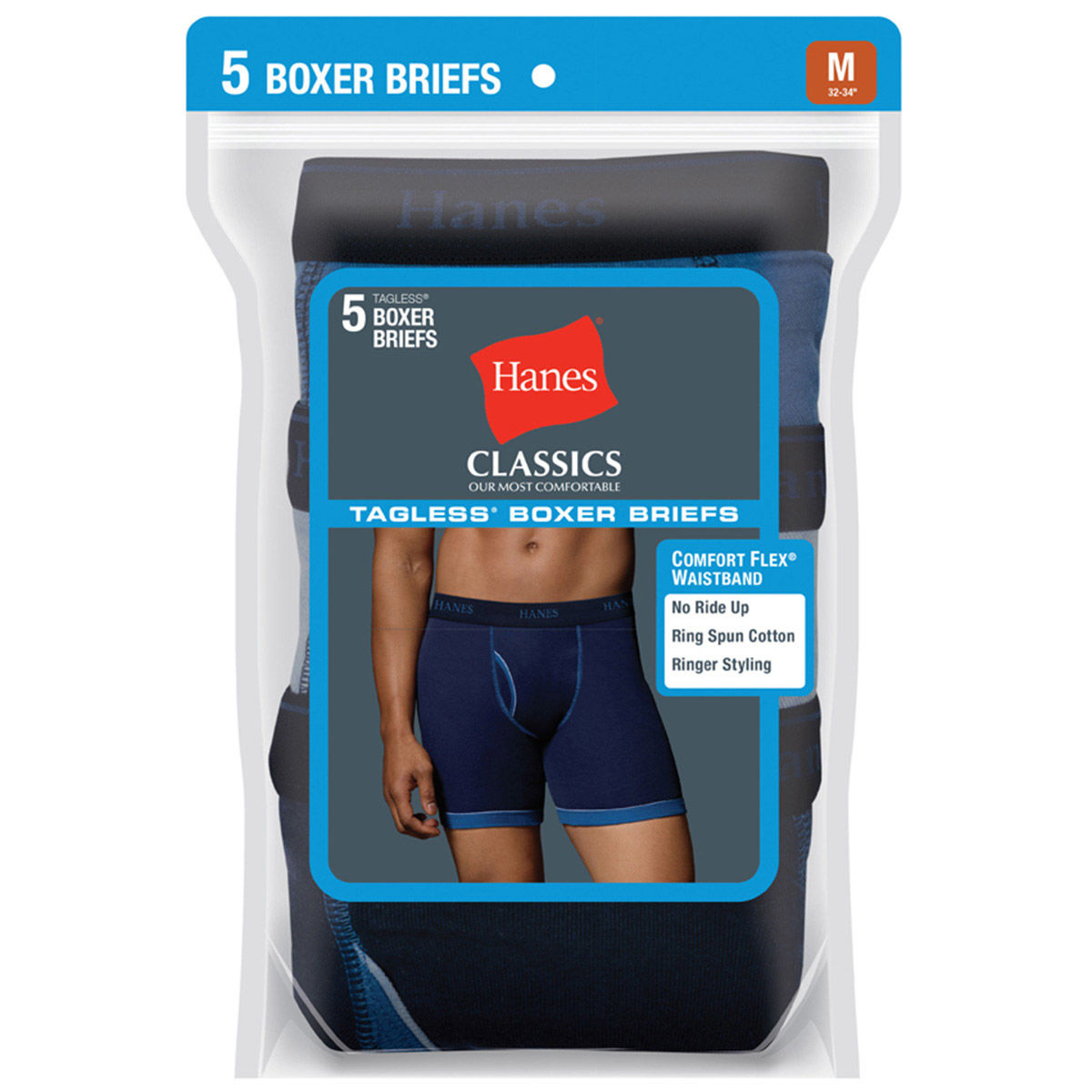 Hanes Men's Classics Tagless Boxer Briefs, 5-Pack