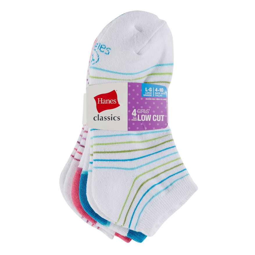 Hanes Girls' Classics Low Cut Socks, 4-Pack