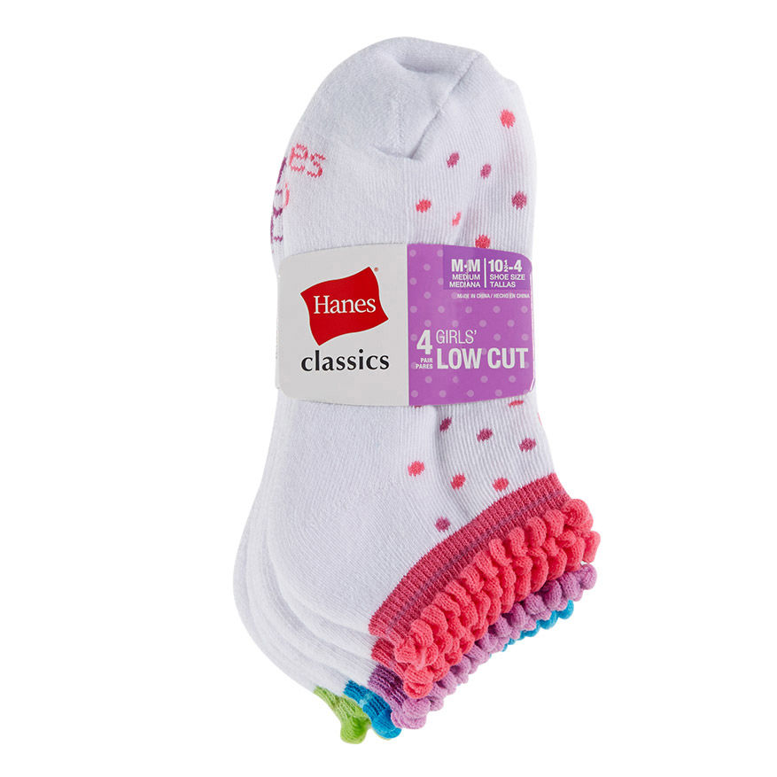 Hanes Girls' Classics Low Cut Socks, Scallop Edge, 4-Pack