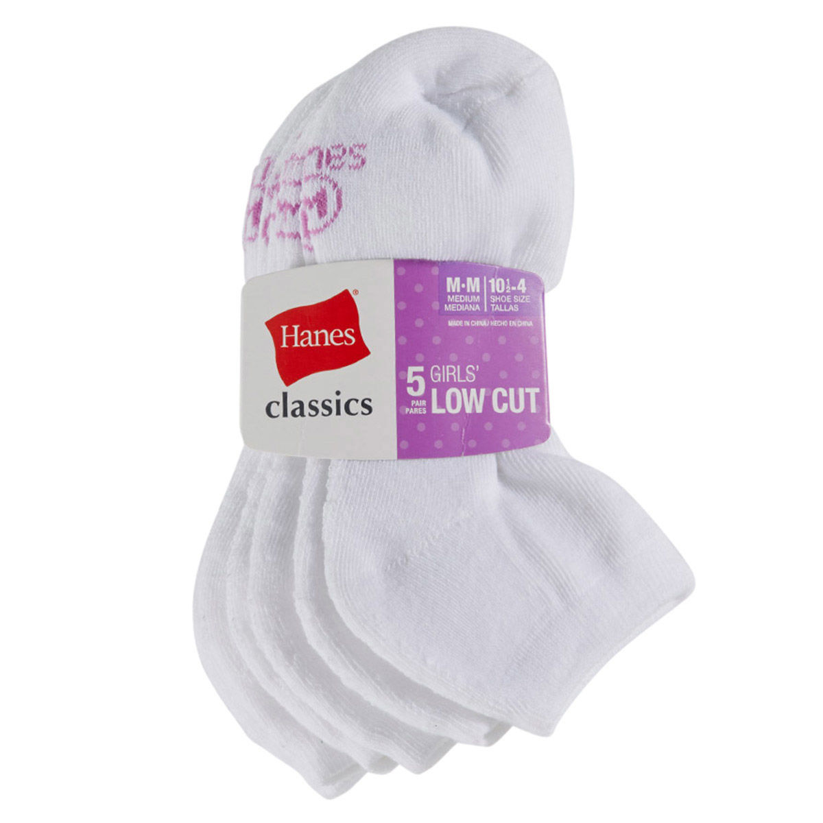 Hanes Girls' Classics Low Cut Socks, 5-Pack