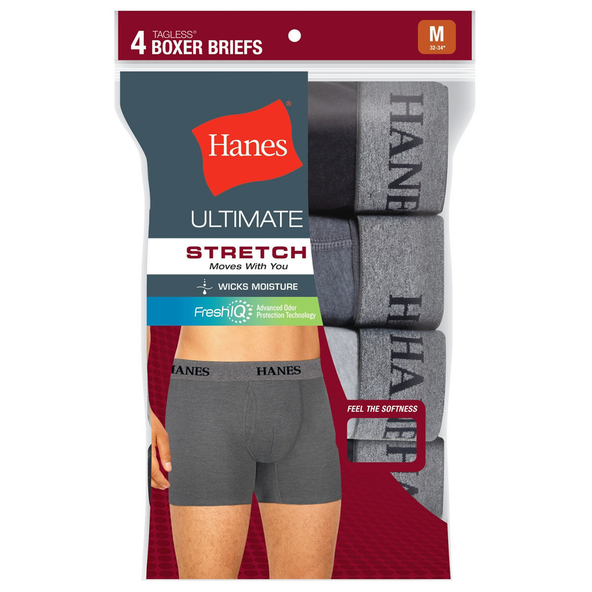 Hanes Men's Tagless Ultimate Stretch Boxer Briefs, 4-Pack
