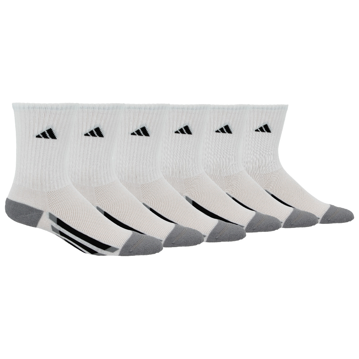 Adidas Boys’ Grade School Vertical Stripe Crew Socks, White, 6 Pack