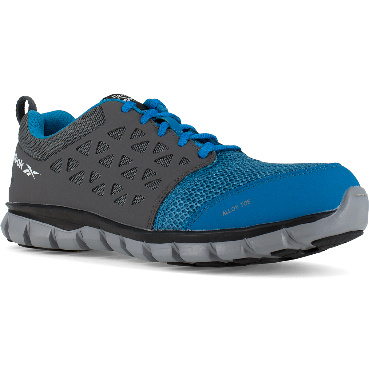 Reebok Work Men’s Sublite Cushion Work Alloy Toe Work Shoes, Blue/ Grey, Wide