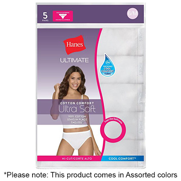 Hanes Women's Ultimate Comfort Cotton Hi-Cut Panties, 5-Pack