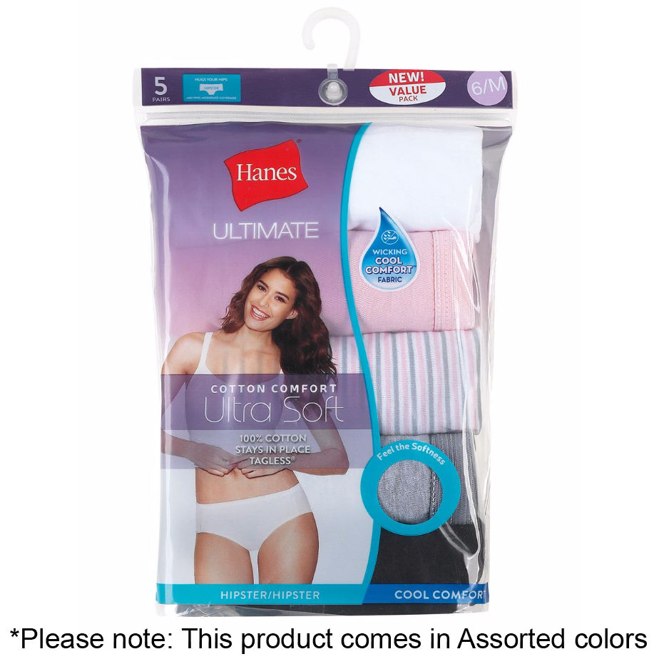 Hanes Women's Ultimate Comfort Cotton Hipster Panties, 5-Pack