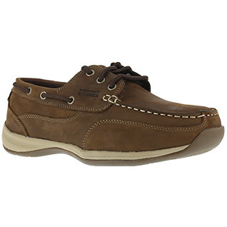 Rockport Works Women’s Sailing Club 3 Eye Tie Steel Toe Boat Shoe, Brown
