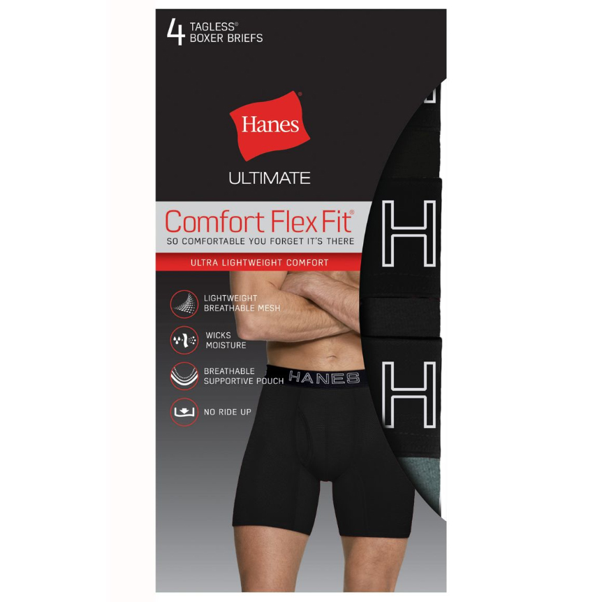 Hanes Men's Ultimate Comfort Flex Fit Ultra-Lightweight Breathable Mesh Boxer Briefs, 4-Pack