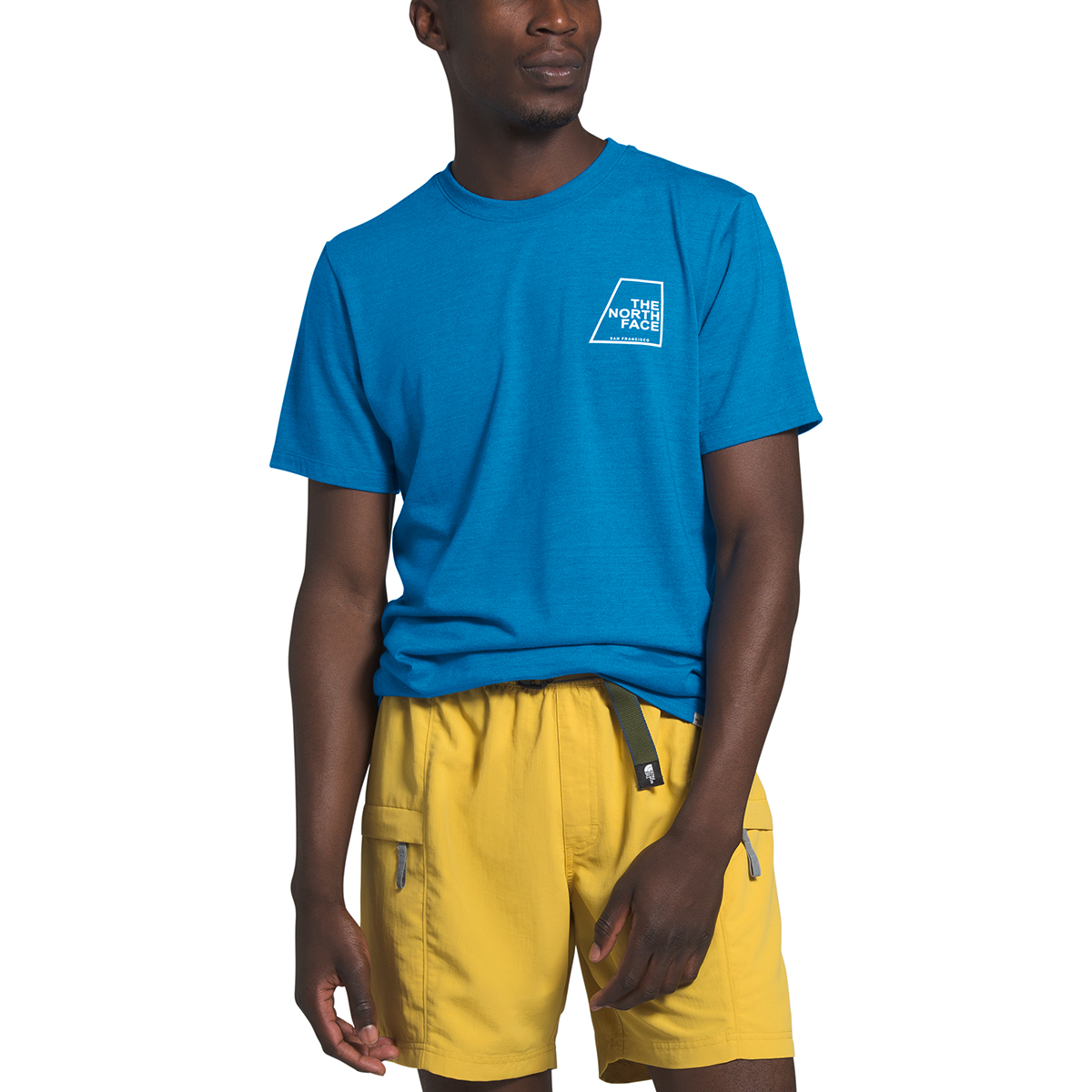 blue face yellow shorts