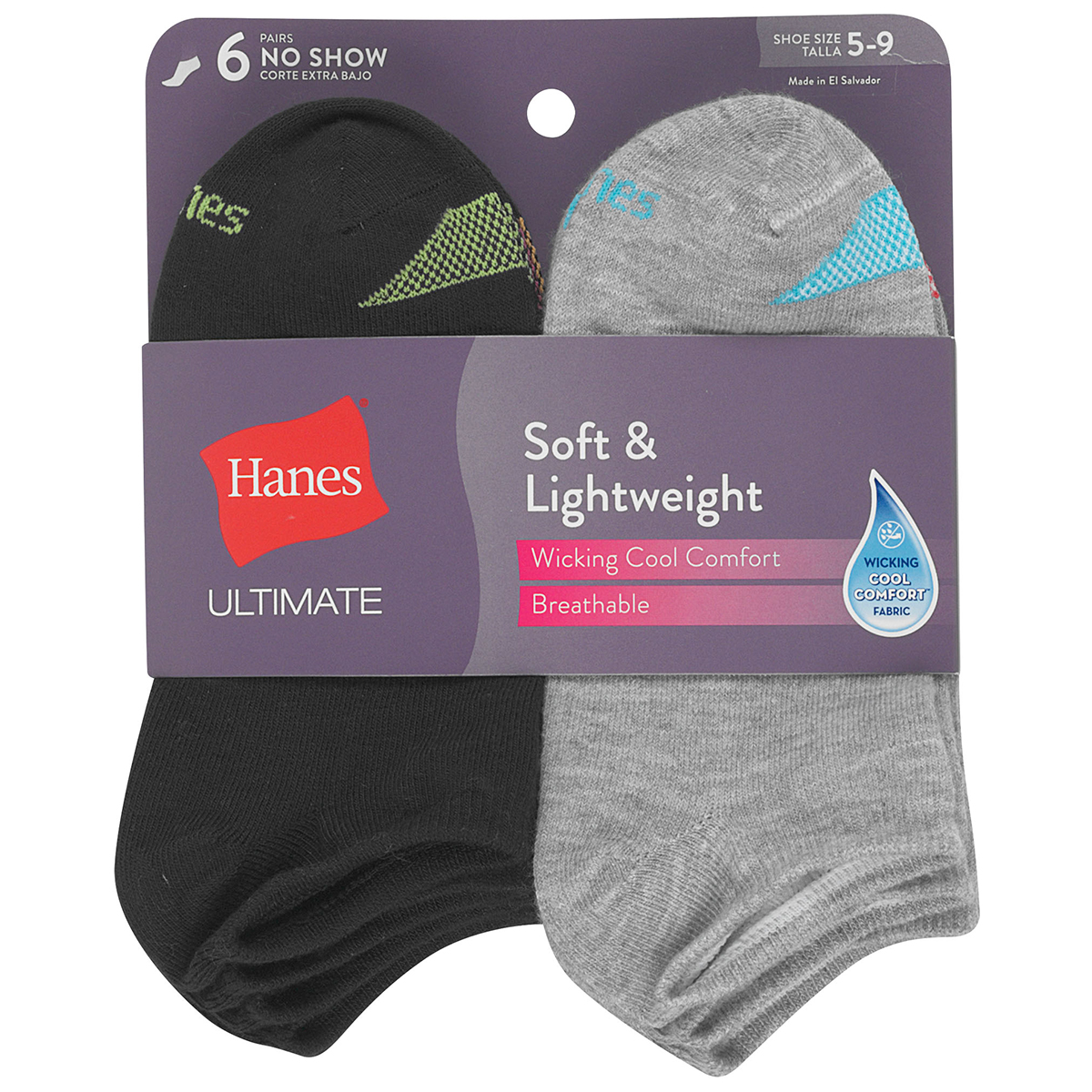 Hanes Woman's Ultimate Lightweight Breathable Wicking Cool Comfort No Show Socks, 6 Pack