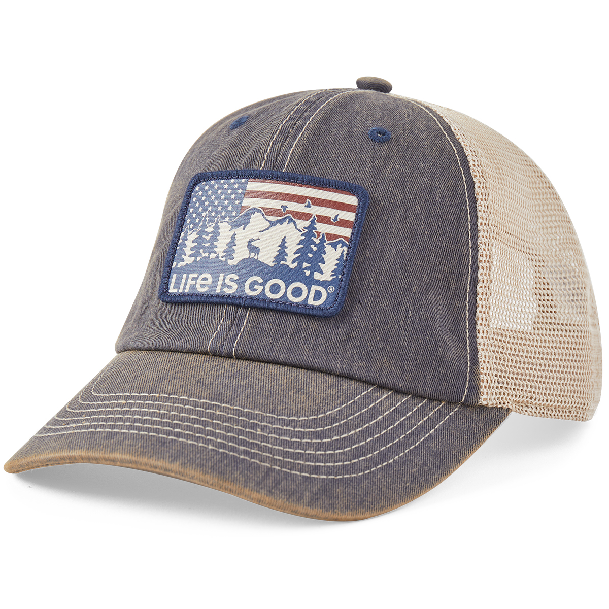 Life Is Good Men's Flag Mountain Old Favorite Mesh Back Cap