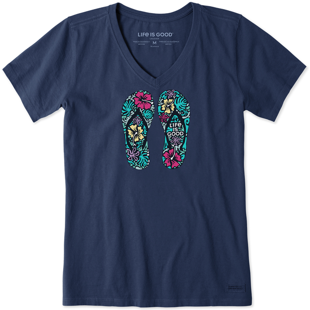 Life Is Good Women's Hibiscus Flip Flops Short-Sleeve Crusher Vee