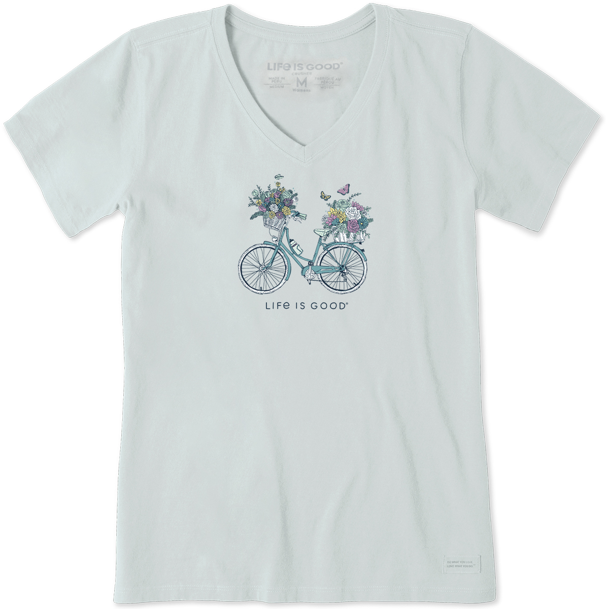 Life Is Good Women's Bike Flower Baskets Short-Sleeve Vee