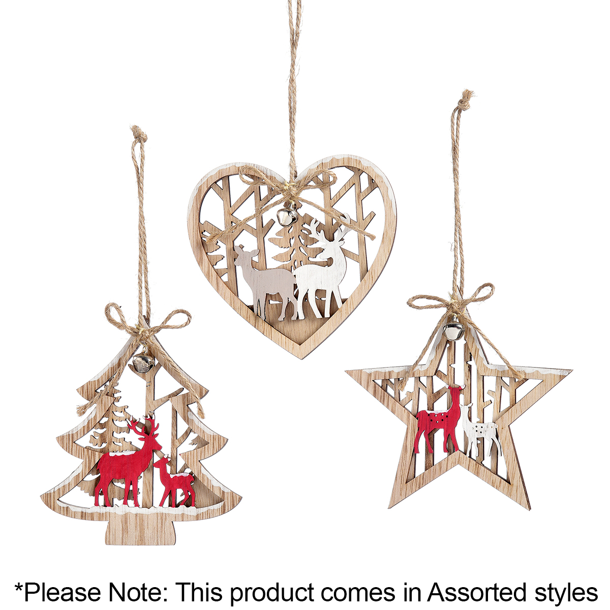 Giftcraft Wood Ornament W/ Reindeer, 3 Assorted