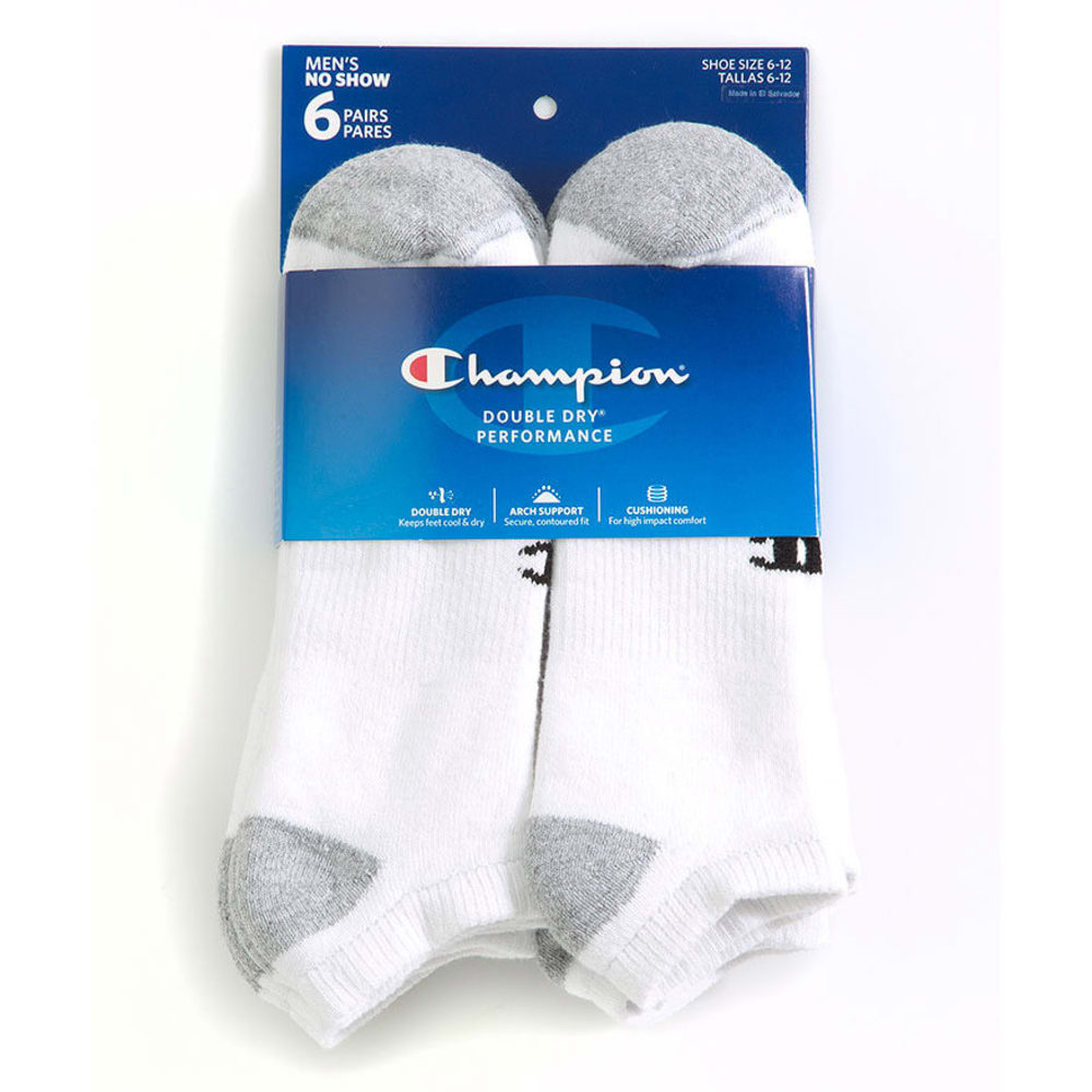 CHAMPION Men's No Show Socks, 6-Pack 10-13