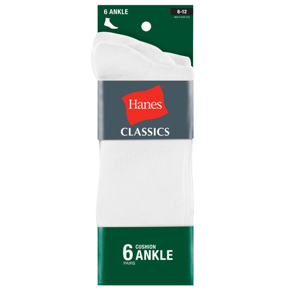 HANES Classics Men's Ankle Socks, 6-Pack 10-13