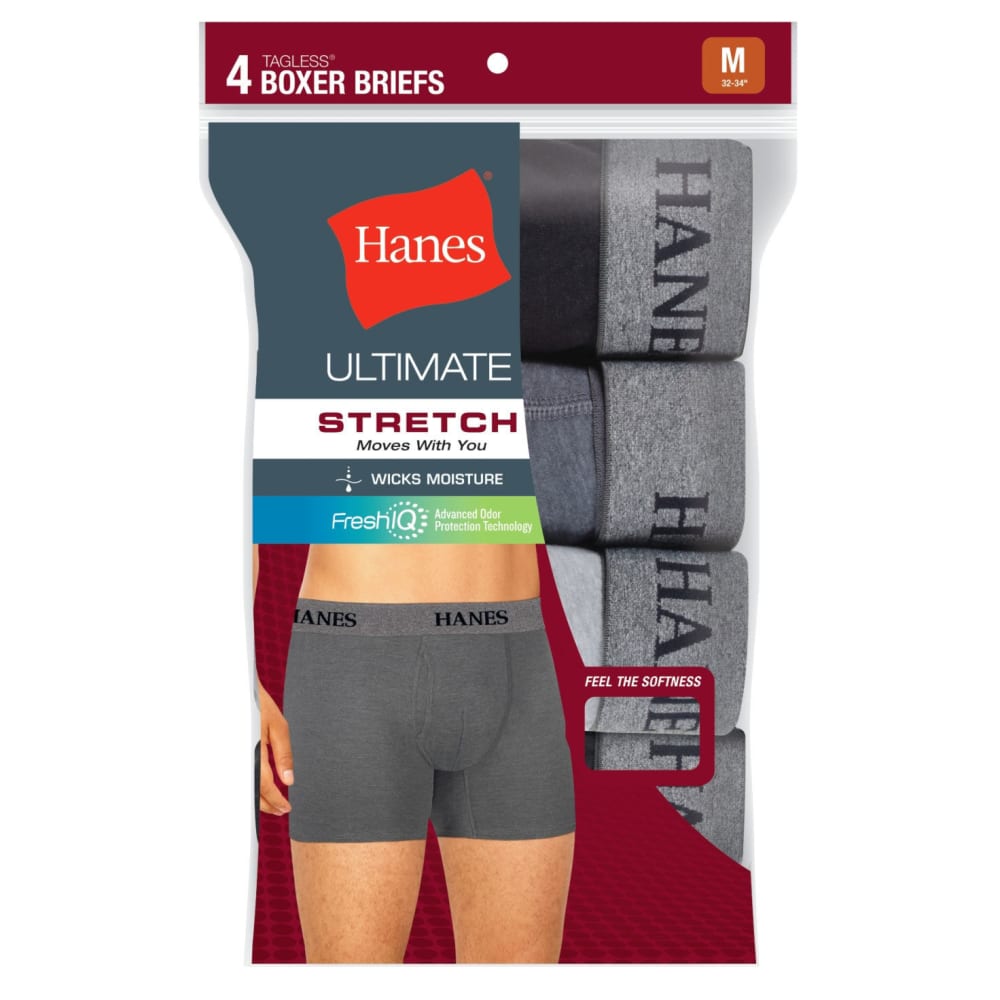 HANES Men's TAGLESS Ultimate Stretch Boxer Briefs, 4-Pack S