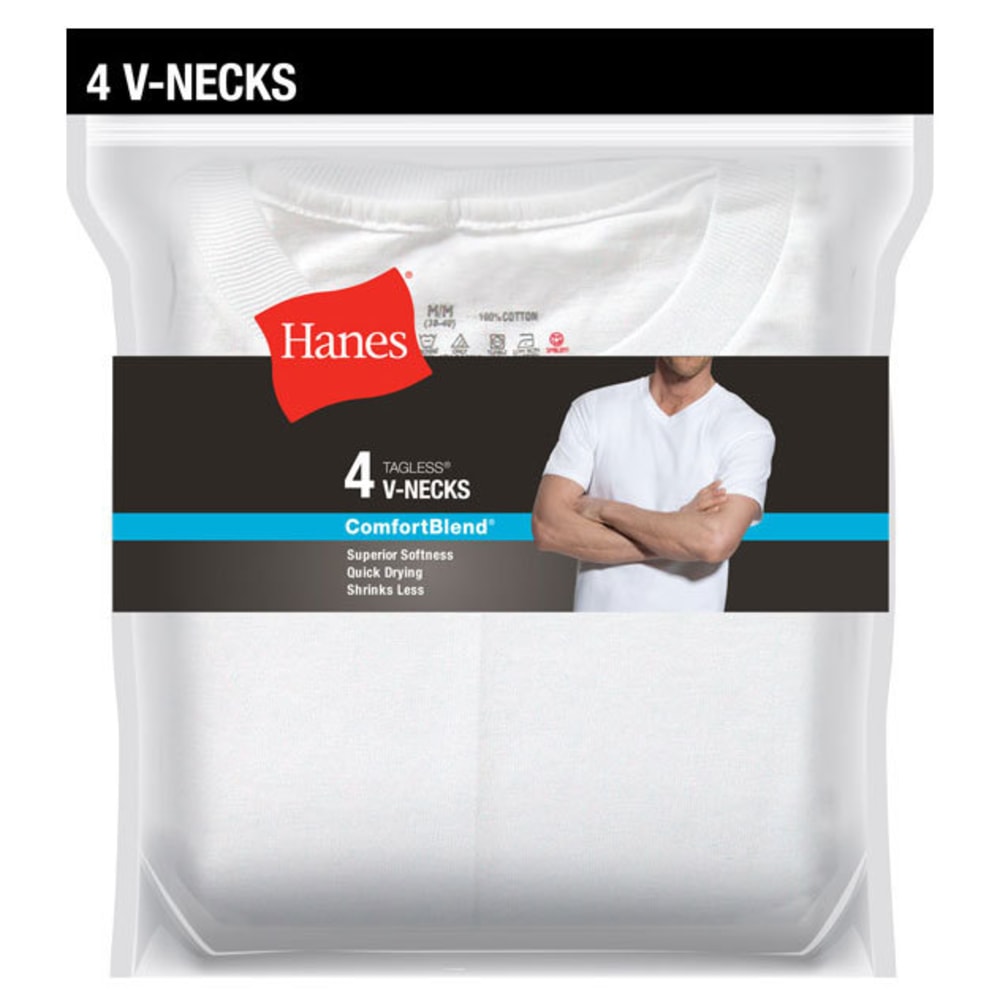HANES Men's 4-Pack Comfort Blend V-Neck Undershirts, 4 Pack S