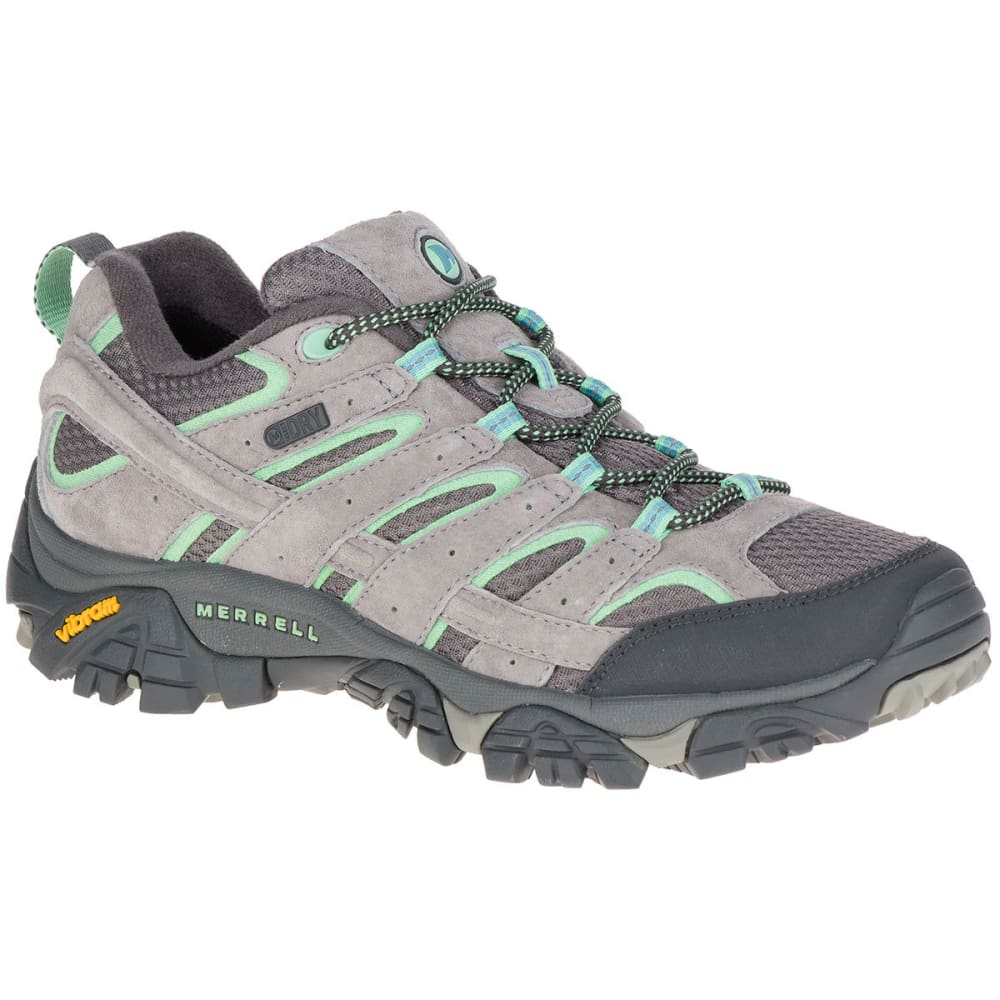 MERRELL Women's Moab 2 Low Waterproof Hiking Shoes, Drizzle/Mint 6