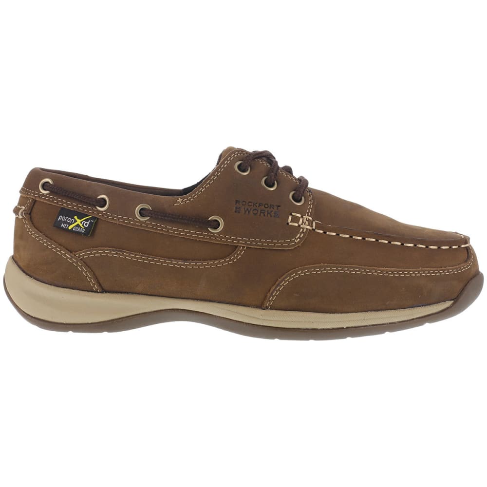 ROCKPORT WORKS Men's Sailing Club Steel Toe Boat Shoes, Brown, Wide 7