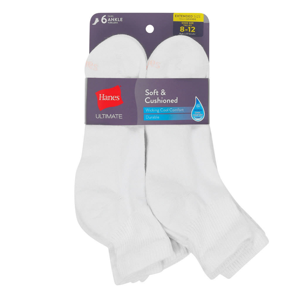 HANES Women's Ultimate Ankle Socks, 6-Pack 8-12