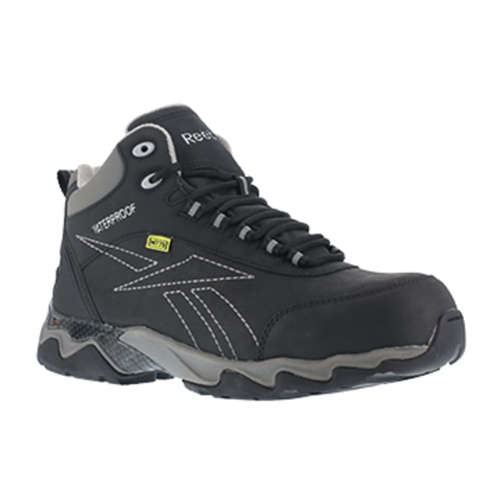 REEBOK WORK Women's Beamer Composite Toe Internal Met Guard Waterproof Athletic Hiker, Black/Grey 6