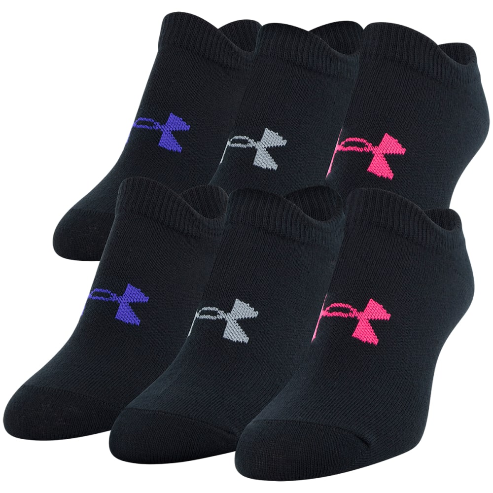 UNDER ARMOUR Girls' Essential No Show Socks, 6-Pack L